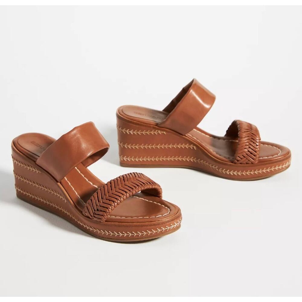 Bernardo Anthropologie Kenzie Wedges Honey Leather Embroidered Size 6 shoes